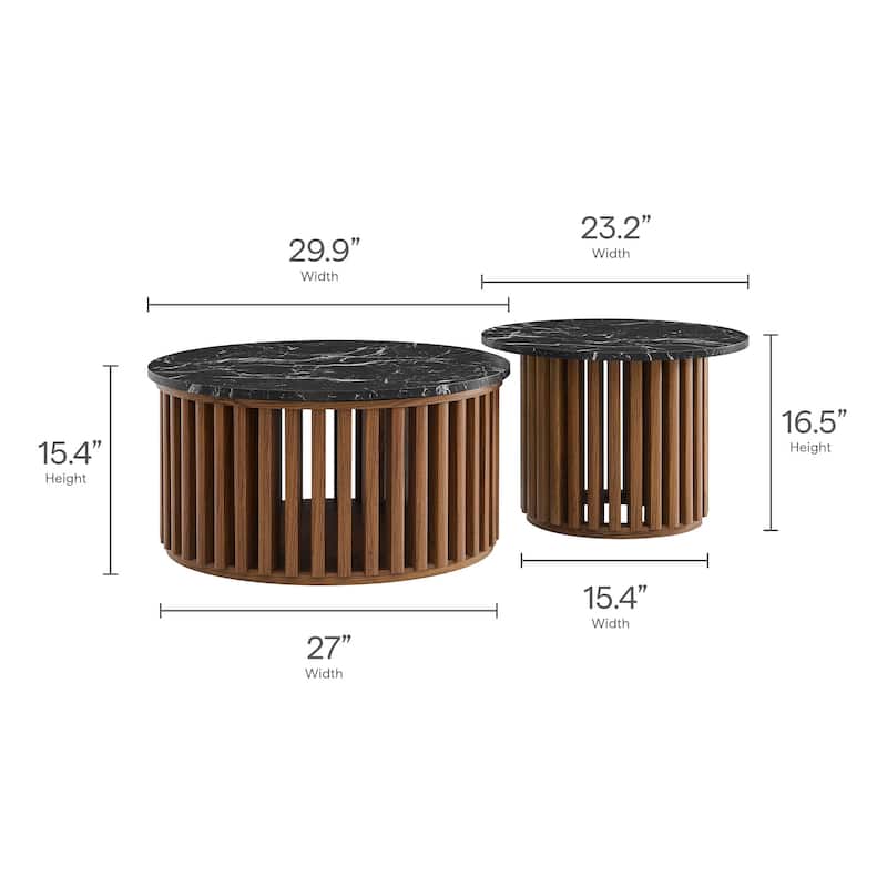 Fortitude Round Faux Marble Top Nesting Coffee Table Set