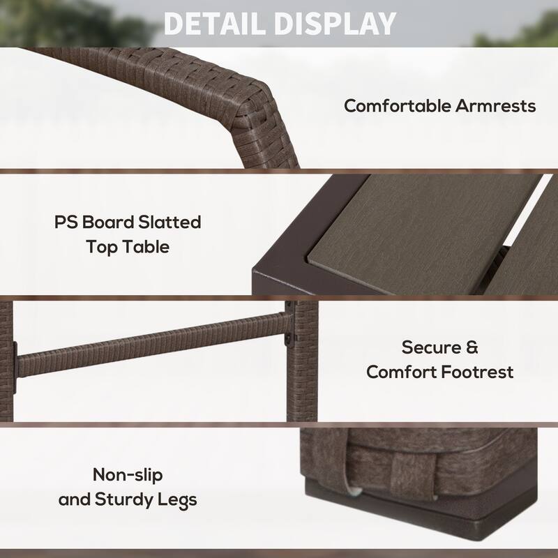Outsunny 3-piece Outdoor PE Rattan Patio Bar Table Conversation Set