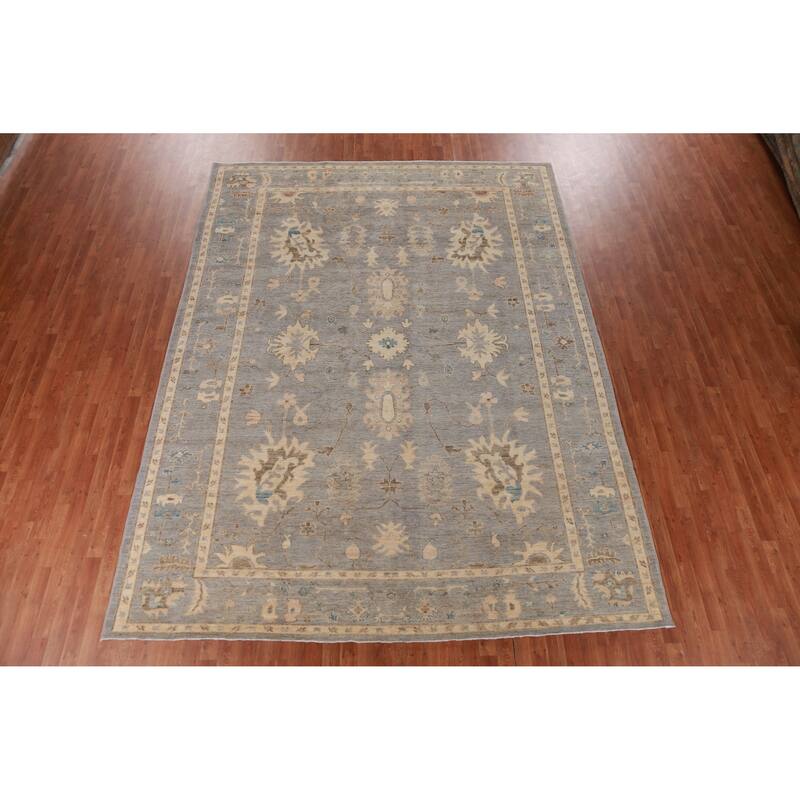 Hand Knotted Oriental 100% Wool Carpet Transitional All-Over Navy Blue & Blues Oushak Area Rug - 12' 2'' X 9' 3''