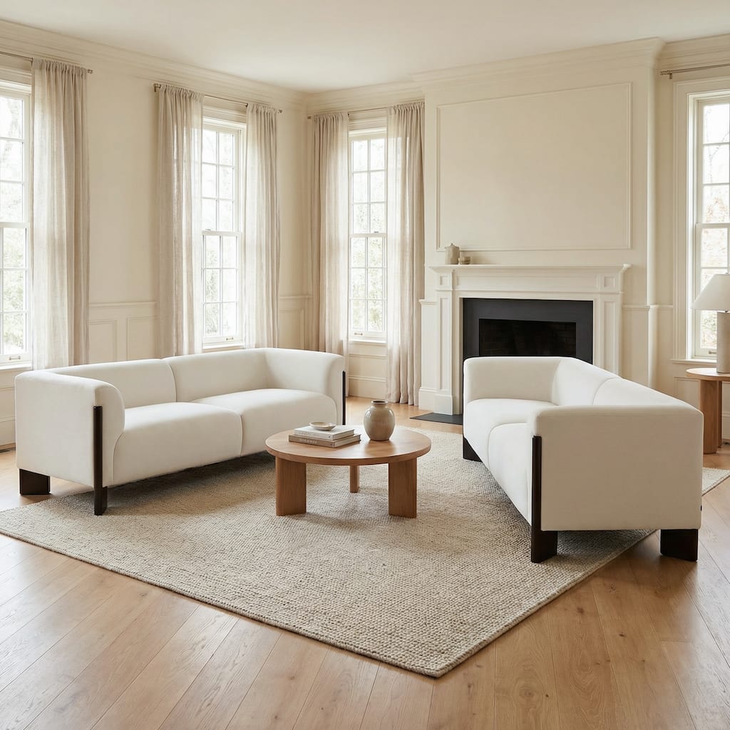 2 Set Modern Deep Seat Tuxedo Arms Sofa Loveseat