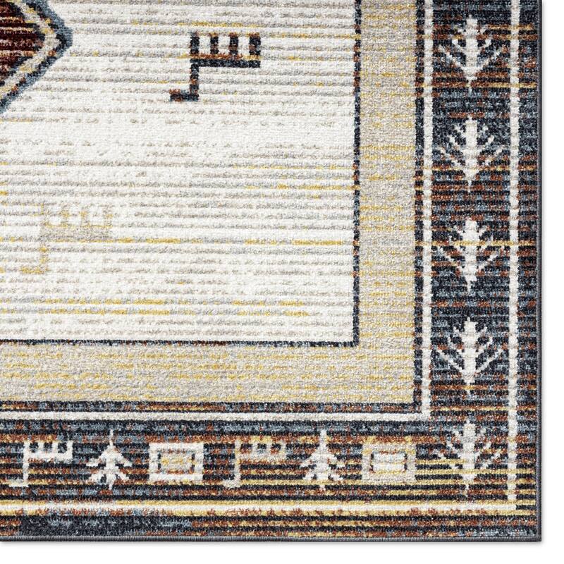 Everwash Treasure Southwestern Geometric Machine Washable Area Rug, Beige/Blue