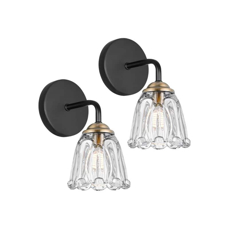 2 Pack wall lighting black & gold wall sconce glass bedroom wall lighting