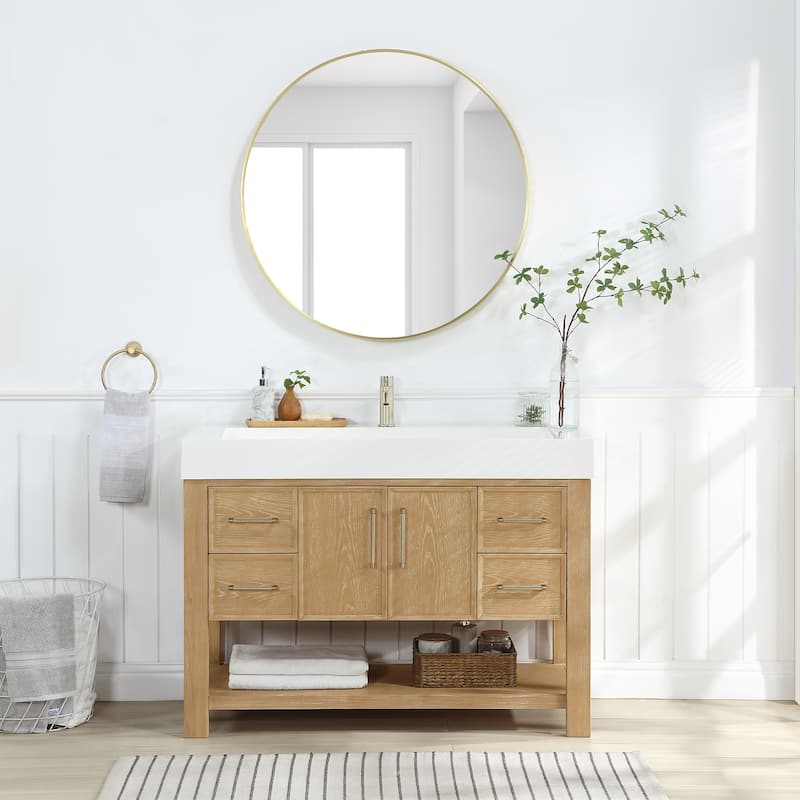 Vera Bath Vanity with Integrated Stone Sink Top and Mirror - 48in. - Washed Ash Grey