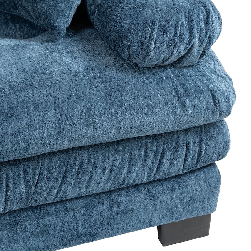 120.87" Chenille L-Shaped Sectional Sofa with Reversible Design, and 3-Seat Sleeper & Ottoman - Dual-Layer Cushion