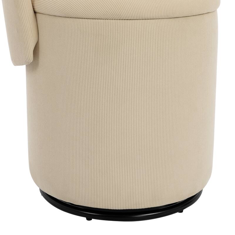 Stylish Upholstered Barrel Chair: 360°Swivel Vanity Stool for Bedroom & Dining Chair, Built-in Storage, Soft Padded Accent Seat