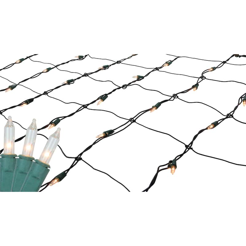 Mini Net Style Christmas Lights - 4' x 6' - Clear - Green Wire