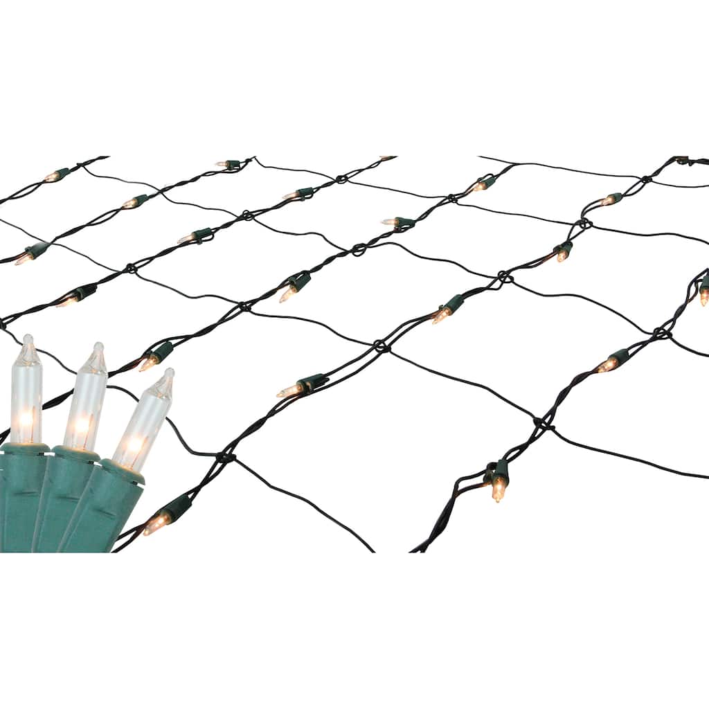 Mini Net Style Christmas Lights - 4' x 6' - Clear - Green Wire