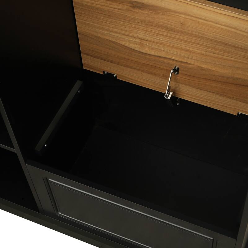 Hall Tree with Flip-Up Storage Bench, Entryway Cabinet with Adjustable Shelves, Coat Hooks, Wood Shoe Cabinet for Hallway
