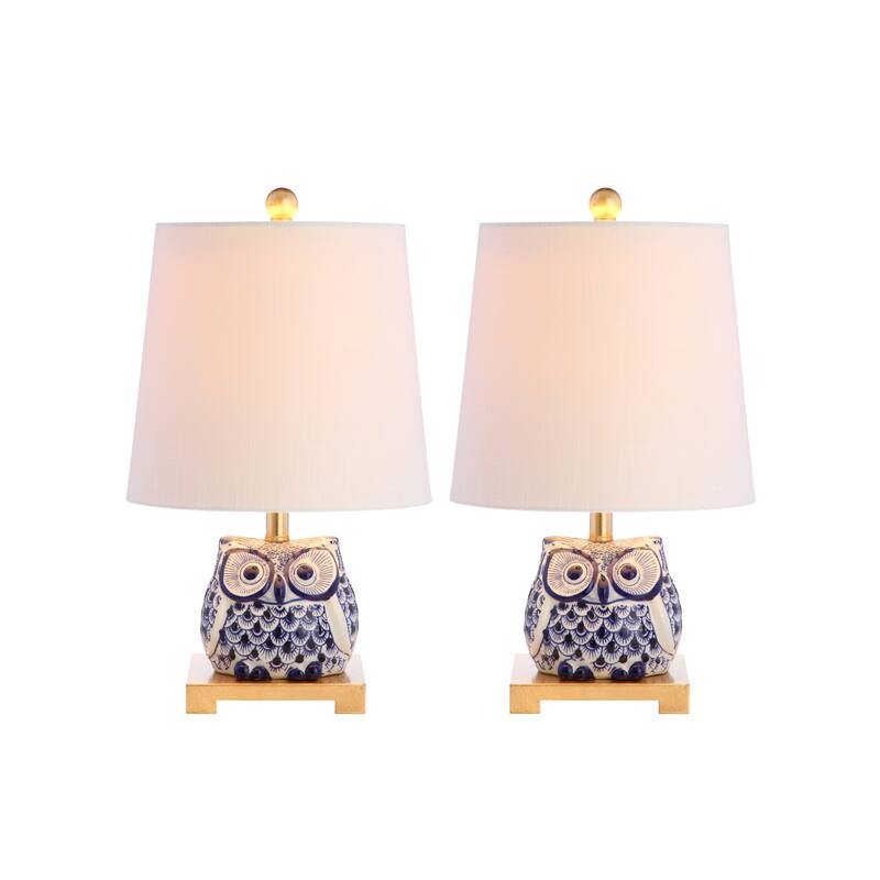 Tiki 16" Ceramic Mini Table Lamp, Blue/White (Set of 2) by JONATHAN Y - Blue/White