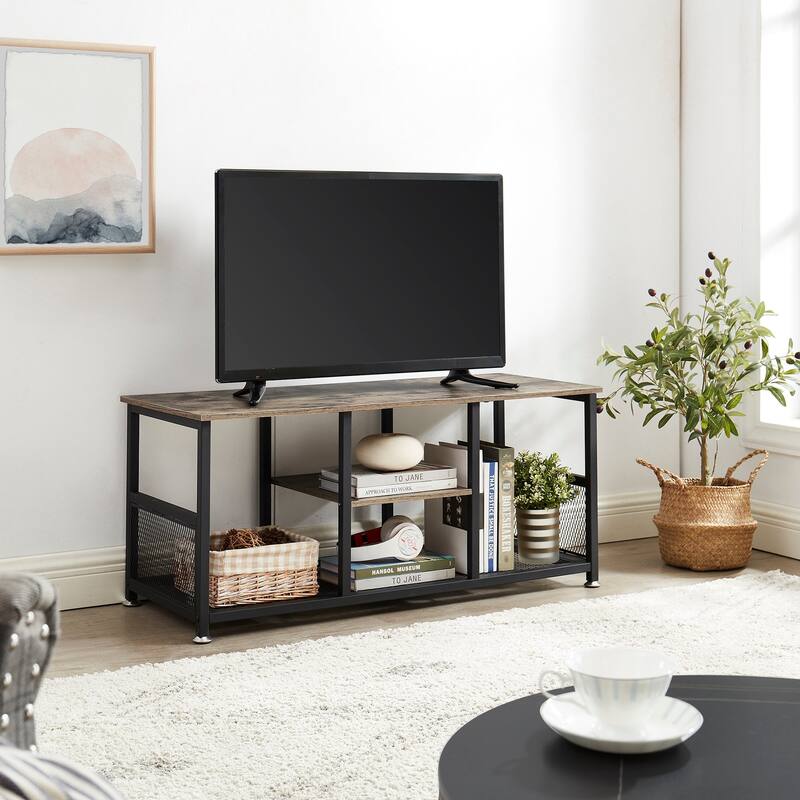Javlergo TV Stand Industrial Entertainment Center Media Console Table with Storage and Mesh Shelf for Living Room/Bedroom, Grey