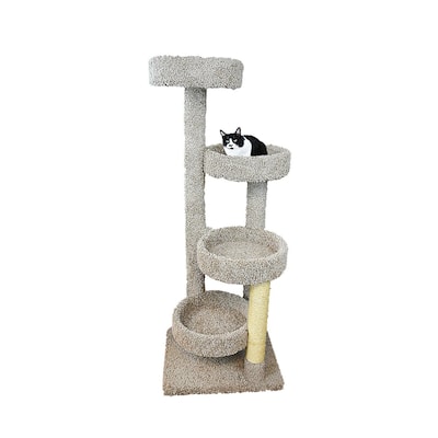 61" Large Cat Tree Tower with Four Wide Perches, Carpeted Surfaces and Sisal Posts for Active Cats