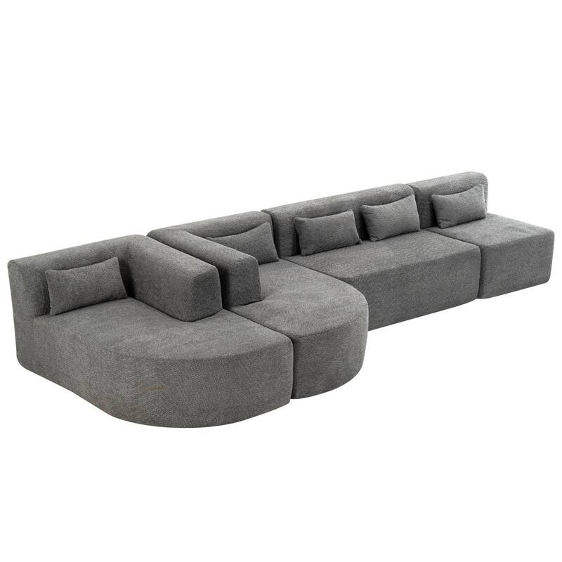 Convertible Sectional Sofa with 2 Curved Chaise Lounges, 143.7" Upholstered Sofa Free-combined Sofa Couch with 5 Back Pillows