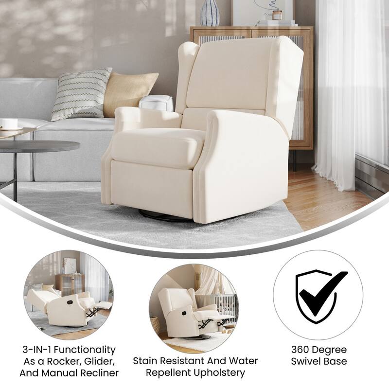 Wingback Upholstered Manual Recline Rocking Swivel Glider Chair