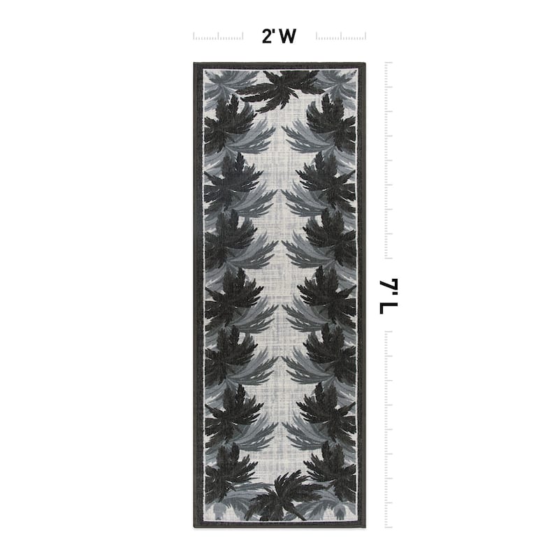 Tropical Floral Border Flatweave Indoor/Outdoor Area Rug