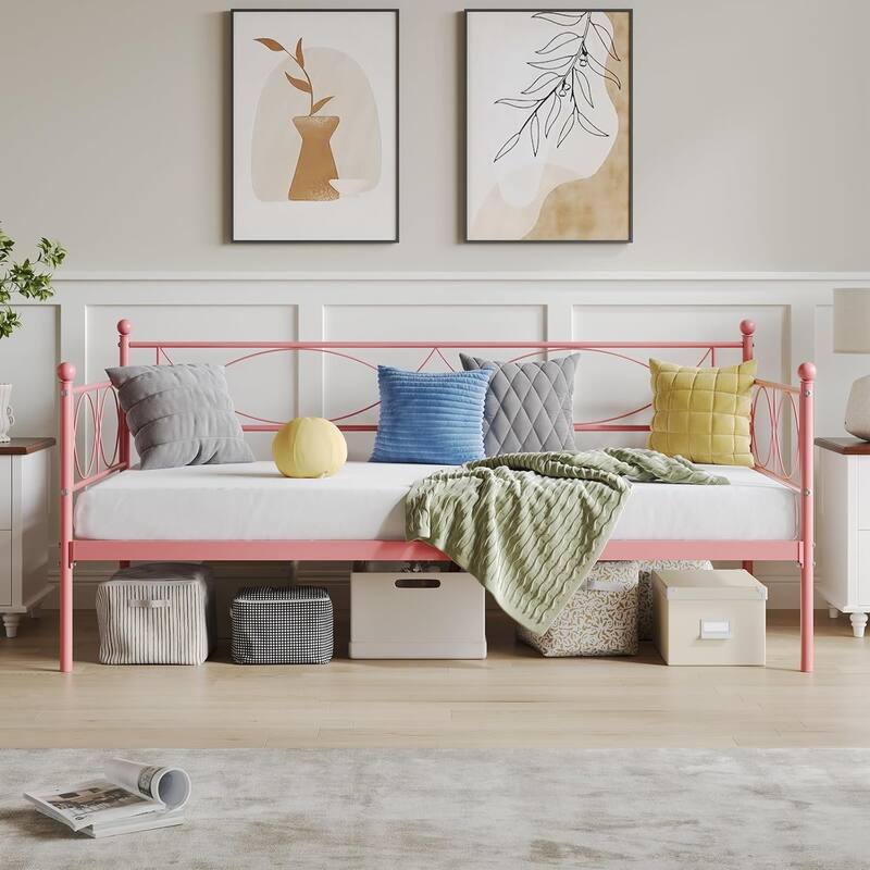 Metal Daybed with Trundle Set, Space-Saving Sofa Bed Frame with Steel Support for Bedroom or Living Room