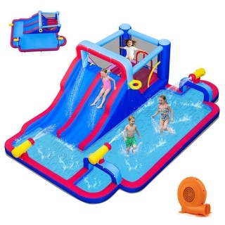 Costway Inflatable Water Slide Park Kids Bounce House Splash Pool with - See Details