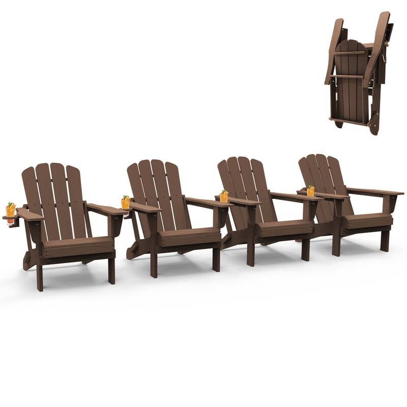 Domi Folding Adirondack Chair,Wooden Textured with Cup Holder,HDPE