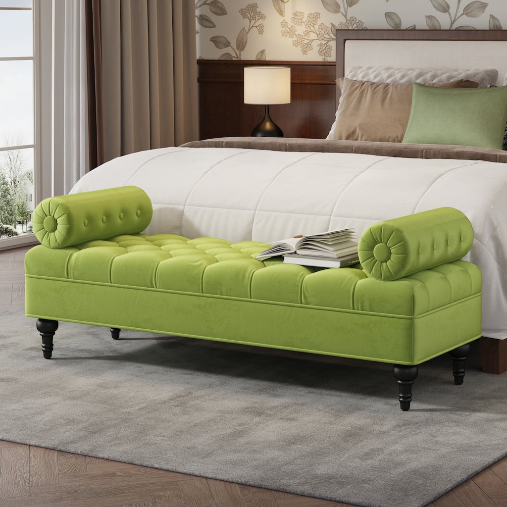 Green Velvet Modern Bedroom Ottoman Bench