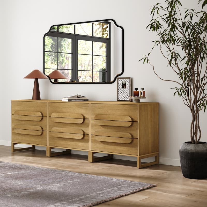 Novi Organic Modern 3 Drawer Wood Dresser for Bedroom with Integrated Handles - Set of 3