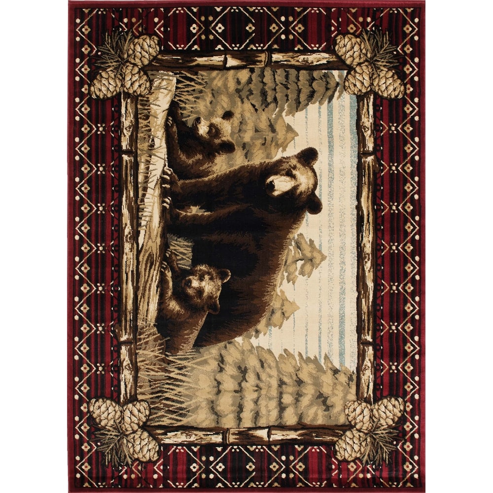 Lodge King Grizzly Gap Rustic Bear Area Rug