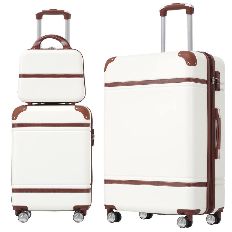 Lightweight 3-Piece Hardshell Luggage Set with TSA Lock, 20" + 28" Luggage & Cosmetic Case - White