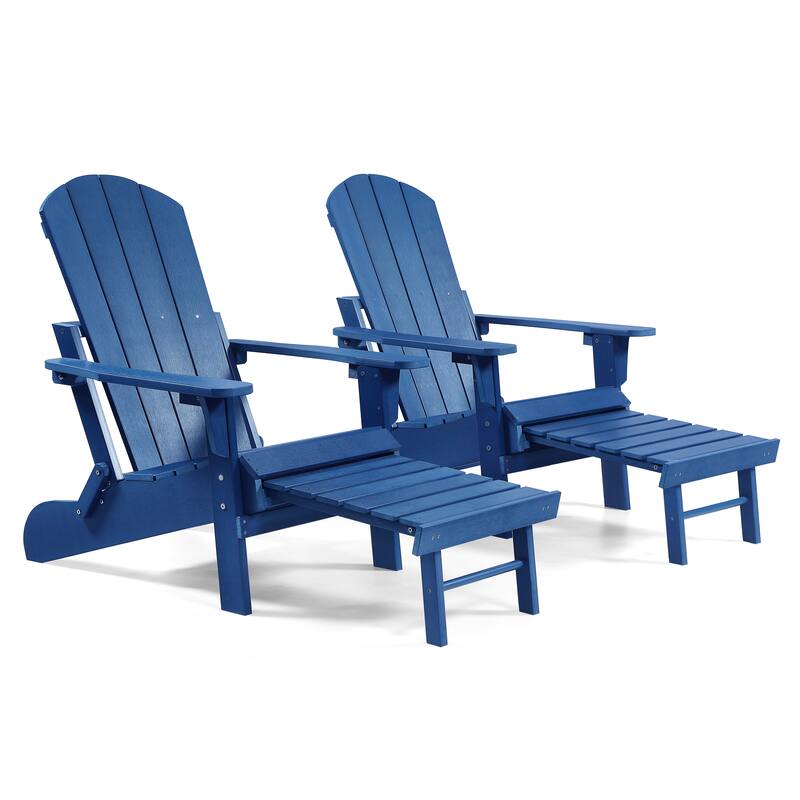 Seaton Folding Poly Adirondack Chair with Pull-out Ottoman, Set of 2