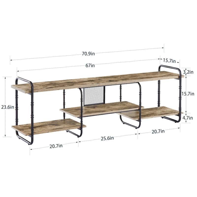 VECELO 55/63/71 Inch Industrial TV Stand with Open Storage for TV up to 71 inch Entertainment Center TV Console Table