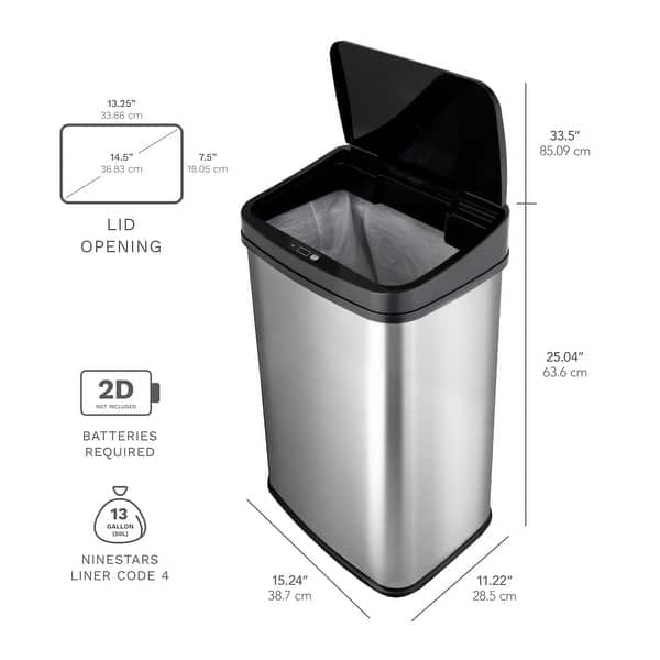 NINESTARS Rectangular Motion Sensor Motion Sensor Trash Can 13.2 Gallon ...