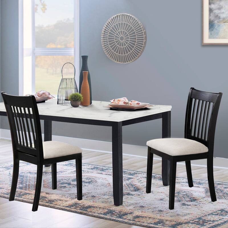 Dining Chairs Set of 2, Wooden Upholstered Kitchen Chairs, Breakfast Chairs with Slatted Back and Rubber Wood Frame