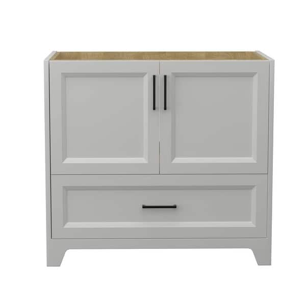 slide 2 of 17, 36" Single Bathroom Vanity Base Only Solid Wood Painted - 36" Bathroom Vanity Base Light Gray - Grey