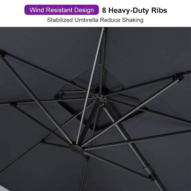 PURPLE LEAF Patio Cantilever Umbrella with 360 Degree Rotation UV Protection