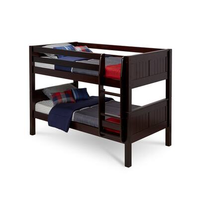 Twin Over Twin Bunk Bed - Classic Charm Low Profile Solid Wood Bed Frame - Cappuccino Finish