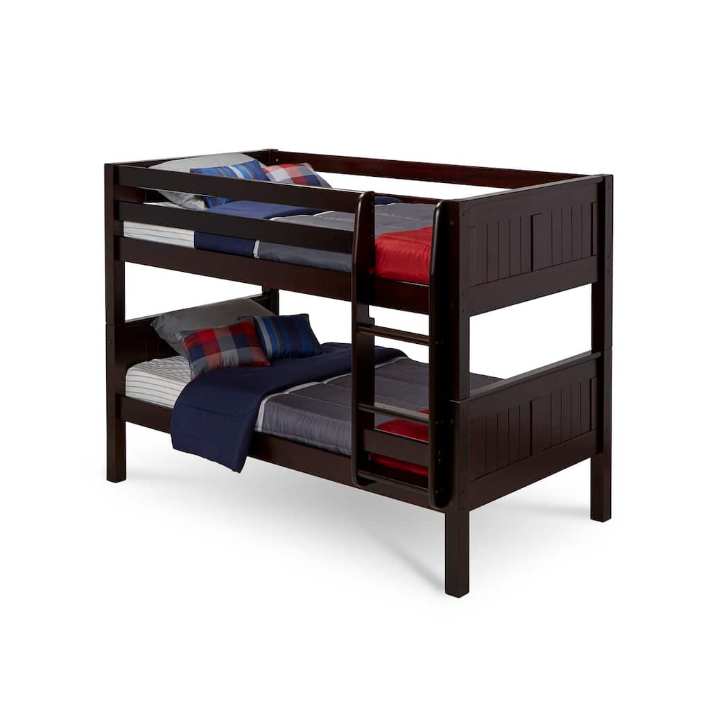 Twin Over Twin Bunk Bed - Classic Charm Low Profile Solid Wood Bed Frame - Cappuccino Finish