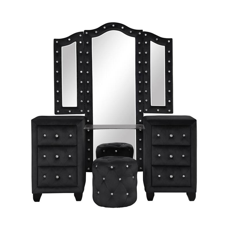 Sophia Crystal Tufted 7-Drawer Dresser finished with Velvet Fabric / Wood