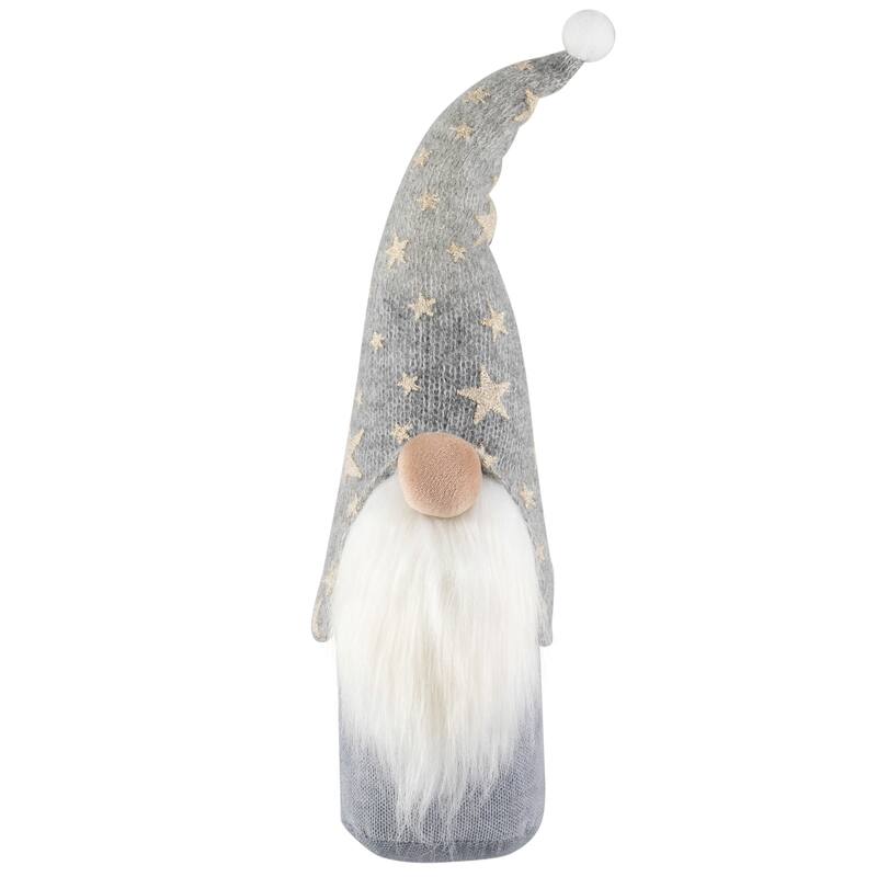 Gnome with Knitted Star Pattern Hat Christmas Figure - 17"