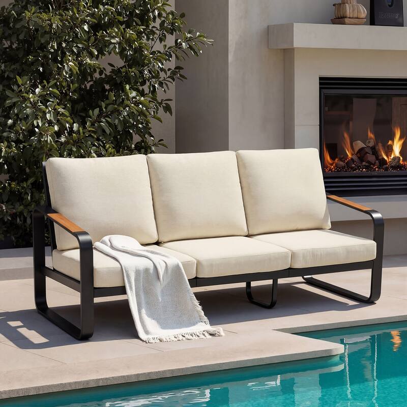Outdoor Patio Conversation Chair, Loveseat, Sofa with Removable Cushions - Sofa - Off White