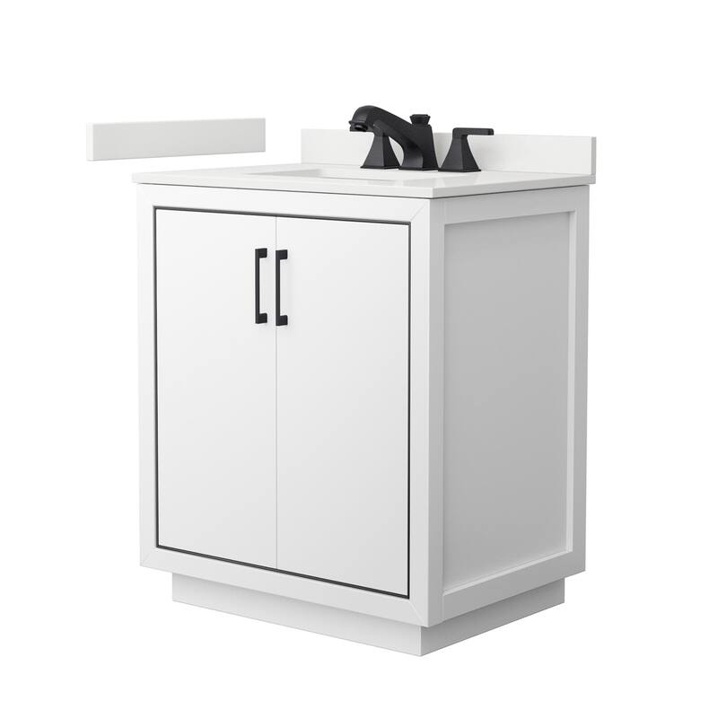Wyndham Collection WCF111130S-QTZ-US3MXX Icon 30" Free Standing Single - White / White Quartz Top / Matte Black Hardware