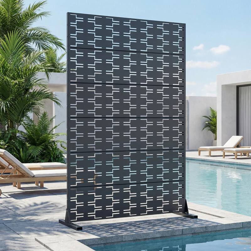 72" H×47"W Dovelina Black Outdoor Freestanding Metal Privacy Screen Decorative Garden Fence