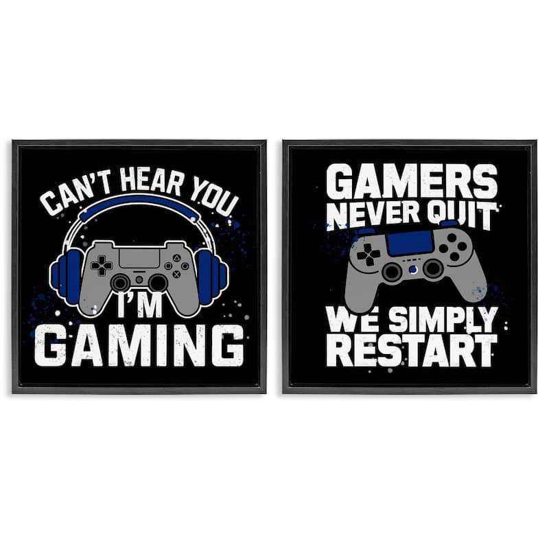 Stupell Hardcore Gamer Expressions Framed Floater Canvas Wall Art Design By Kim Allen (Set of 2) - 25 x 25 - Black