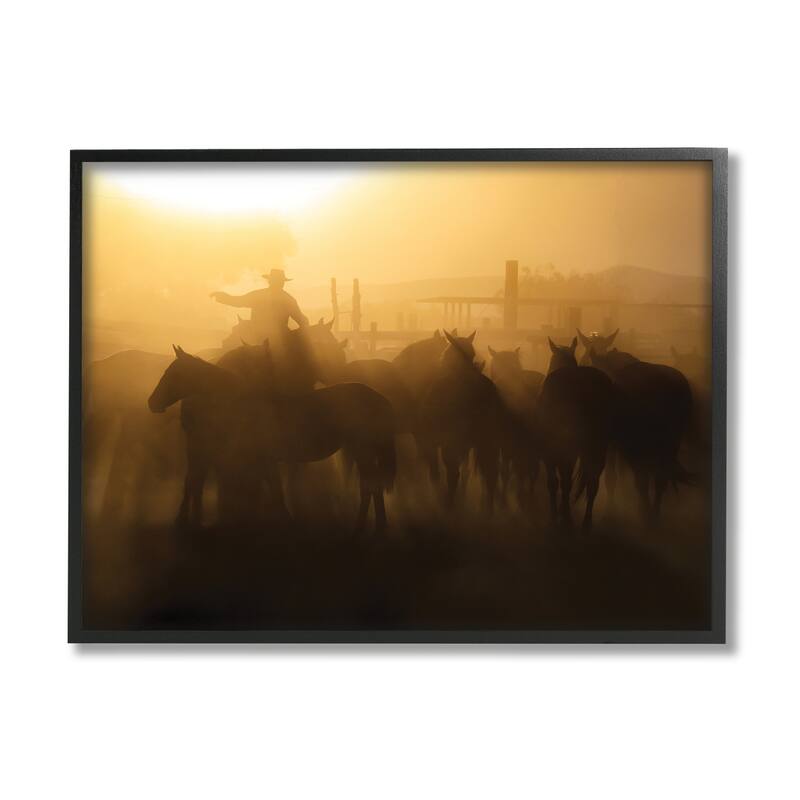 Stupell Western Cowboy at Dusk Framed Giclee Art Design by PBurchettePhoto - 14 x 11 - Black