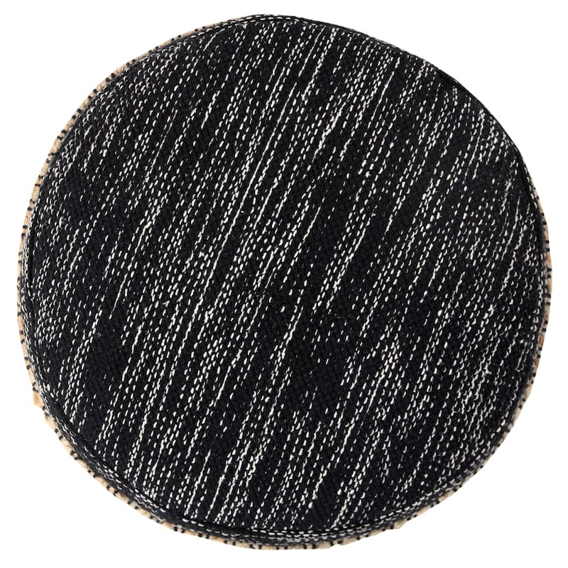 18" Black and White Boho Striped Handcrafted Round Pouf Ottoman
