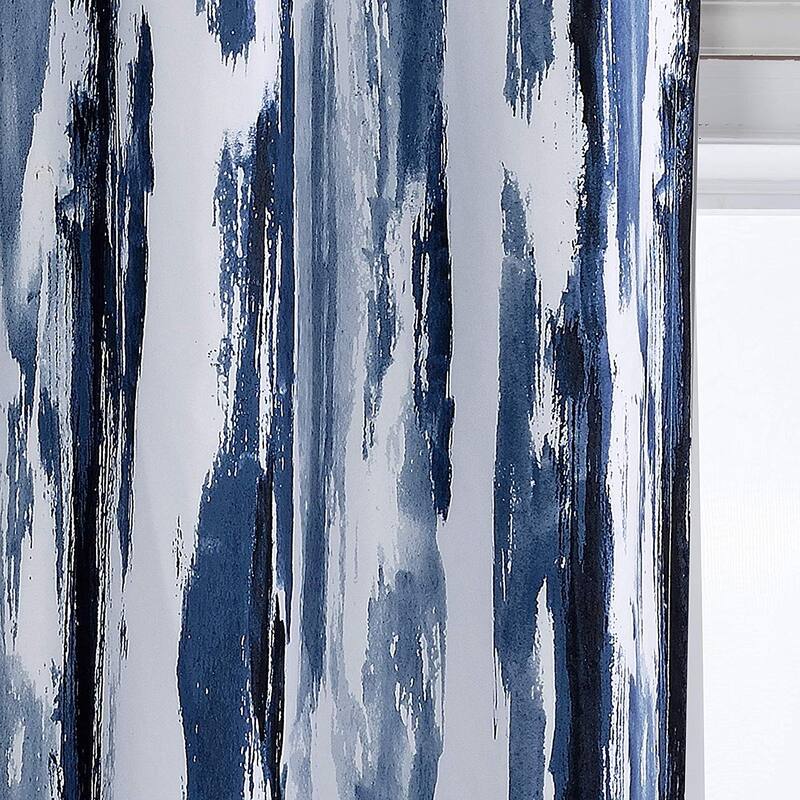 Porch & Den Nova Ink Blue Brush Stroke Pattern Blackout Valance