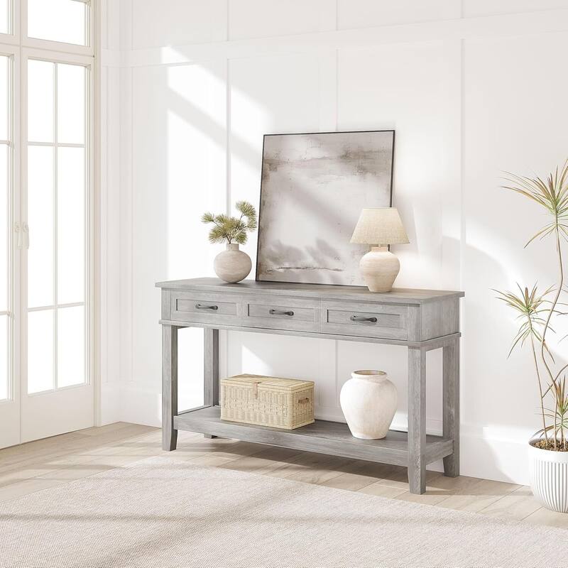 2 Tier Farmhouse Entryway Table, Console Table with 3 Storage Drawers