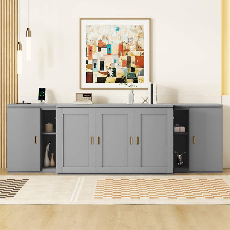 Full Size Murphy Bed with Shelves, Cabinets & USB Ports
