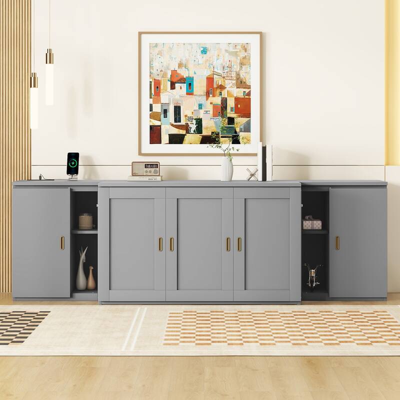 Murphy Bed Chest Storage Cabinets Bed with Shelves & Built-In Charger