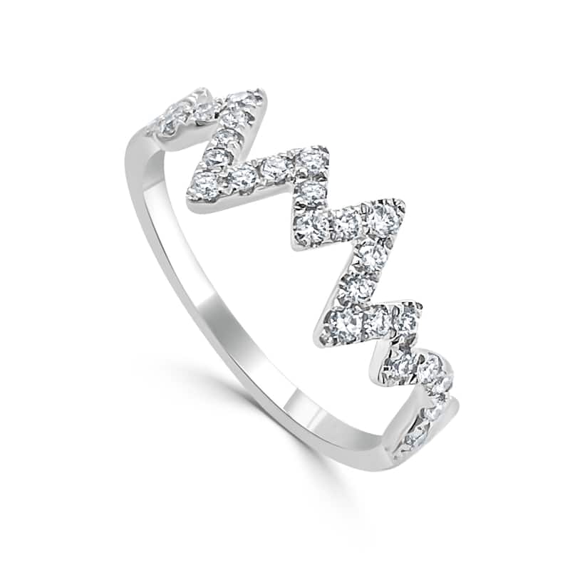 Joelle Collection Diamond Heart Beat Band Ring for Her 14K Gold - Womens Diamond Stackable Ring - White