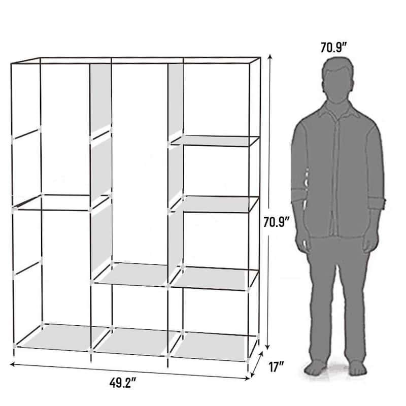 71" Portable Closet Wardrobe Clothes Rack Storage Organizer with Shelf,Grey