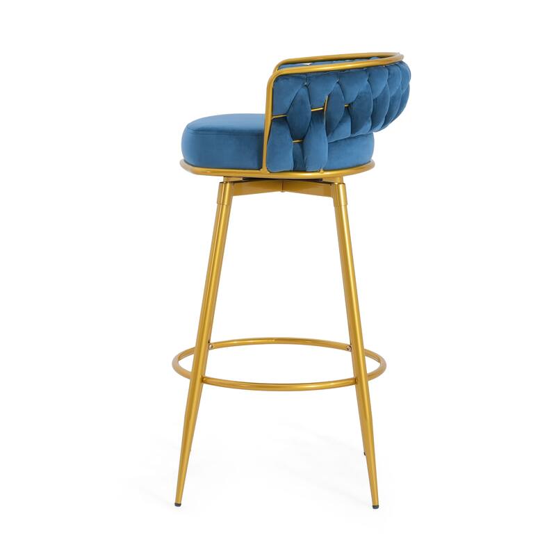 Roomfitters 31.5" Swivel Counter Height Bar Stools Set of 2, Low Back Upholstered Kitchen Chairs with Gold Metal Legs, Blue