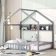 preview thumbnail 1 of 16, Wooden Full Size House Bed with Storage Shelf,Kids Bed with Fence and Roof Gray