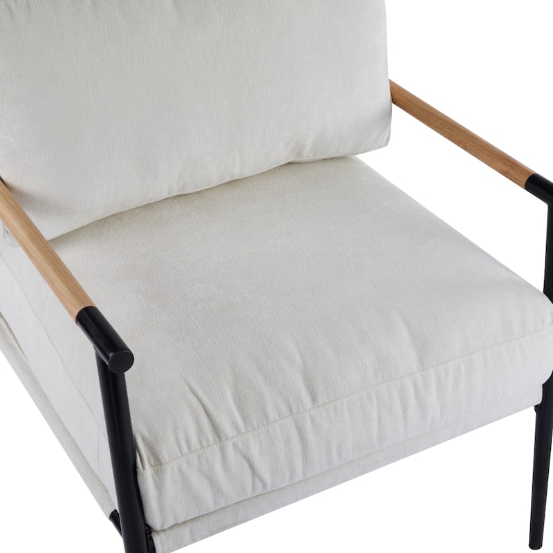 27.56" Modern Accent Chair with Plush Cushions,Minimalist Metal Frame, and Wooden Armrest Design-Perfect for Cozy Living Room